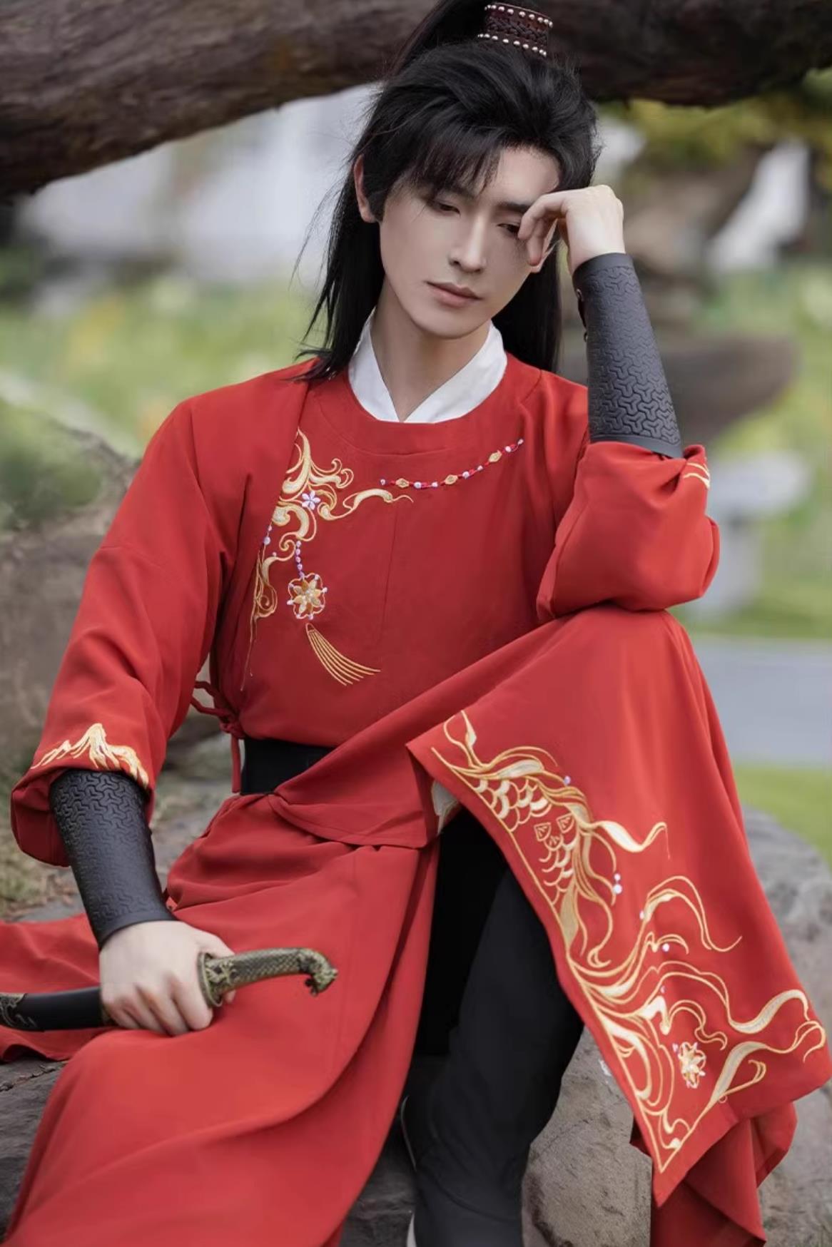Ancient China Young Hero Clothing China Travel Photography Tang Dynasty Swordsman Costume Traditional Red Hanfu Robe