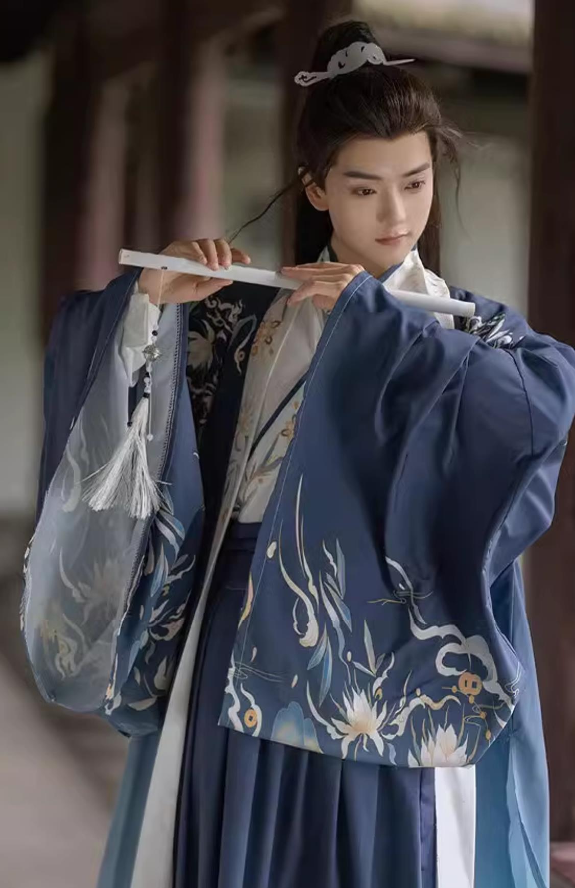 Traditional Blue Hanfu Outfit Ancient China Young Childe Clothing China Travel Photography Jin Dynasty Prince Costume