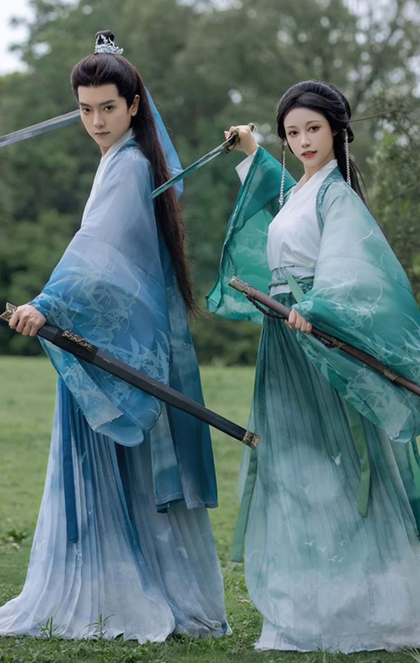 Traditional Male and Woman Hanfu Ancient China Wuxia Swordsmen Clothing China Travel Photography Jin Dynasty Couple Costumes Complete Set
