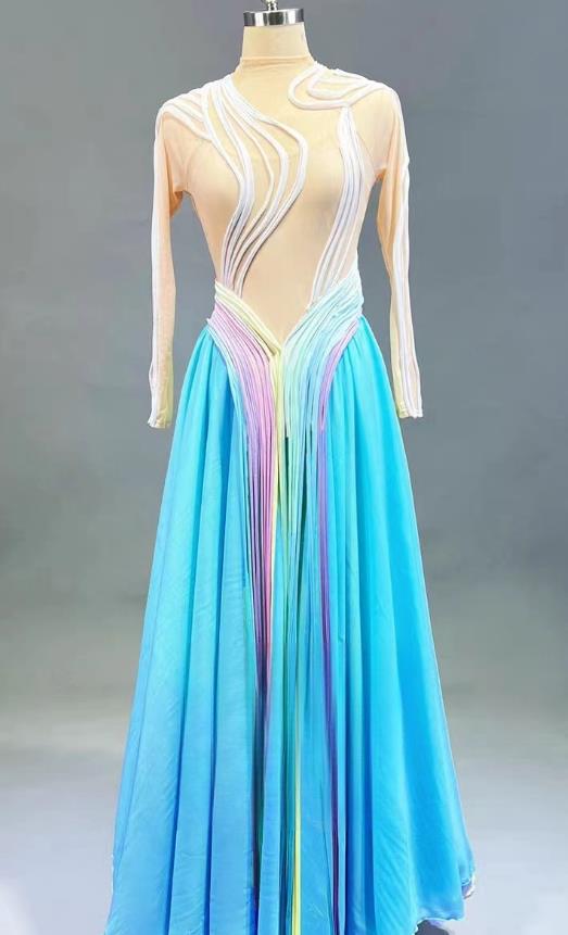 Chinese Stage Performance Costume Spring Festival Gala Classical Dance Clothing Women Group Dance Blue Dress