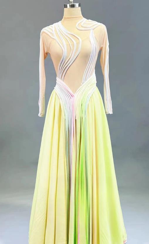 Women Group Dance Yellow Dress Chinese Stage Performance Costume Spring Festival Gala Classical Dance Clothing