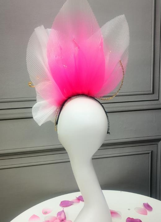 Handmade China Classical Dance Headdress Chinese Opening Dance Pink Flower Headpiece