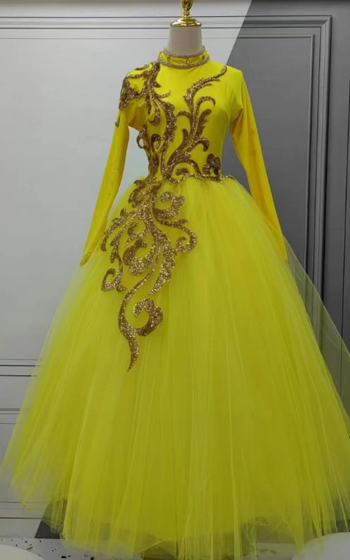Christmas Stage Performance Costume Chinese Spring Festival Gala Opening Dance Clothing Women Group Dance Yellow Dress