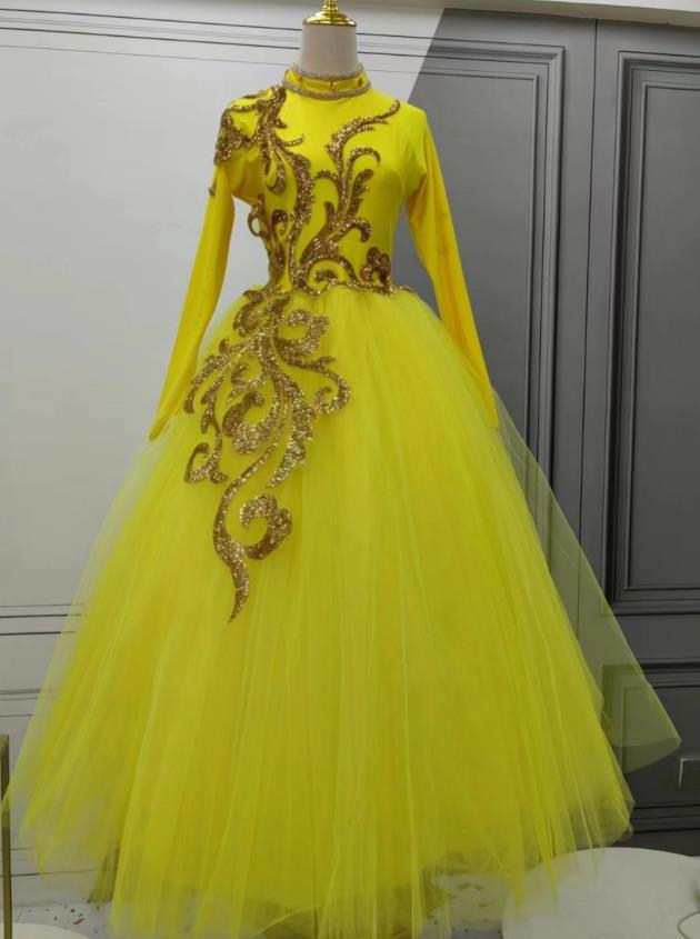 Christmas Stage Performance Costume Chinese Spring Festival Gala Opening Dance Clothing Women Group Dance Yellow Dress
