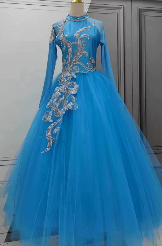Women Group Dance Blue Dress Christmas Stage Performance Costume Chinese Spring Festival Gala Opening Dance Clothing