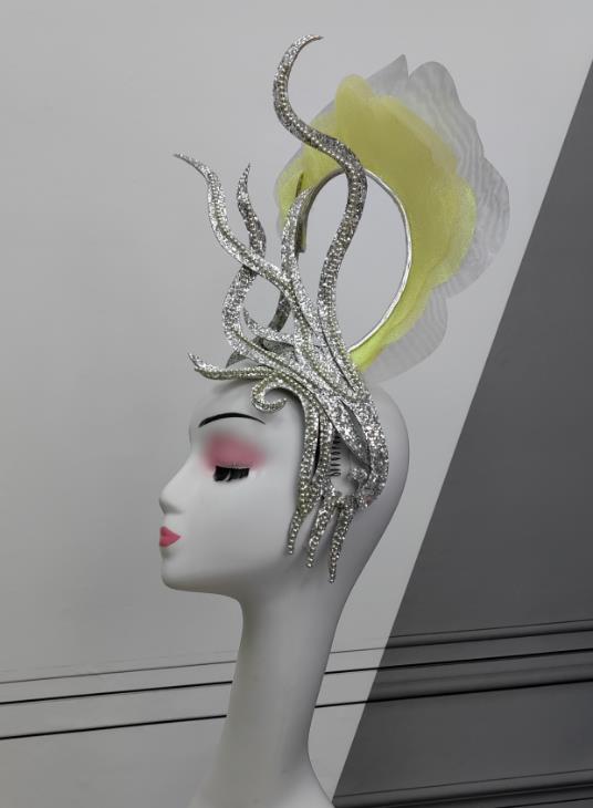 Handmade Classical Dance Headwear Top Stage Performance Headdress China Opening Dance Woman Yellow Hat