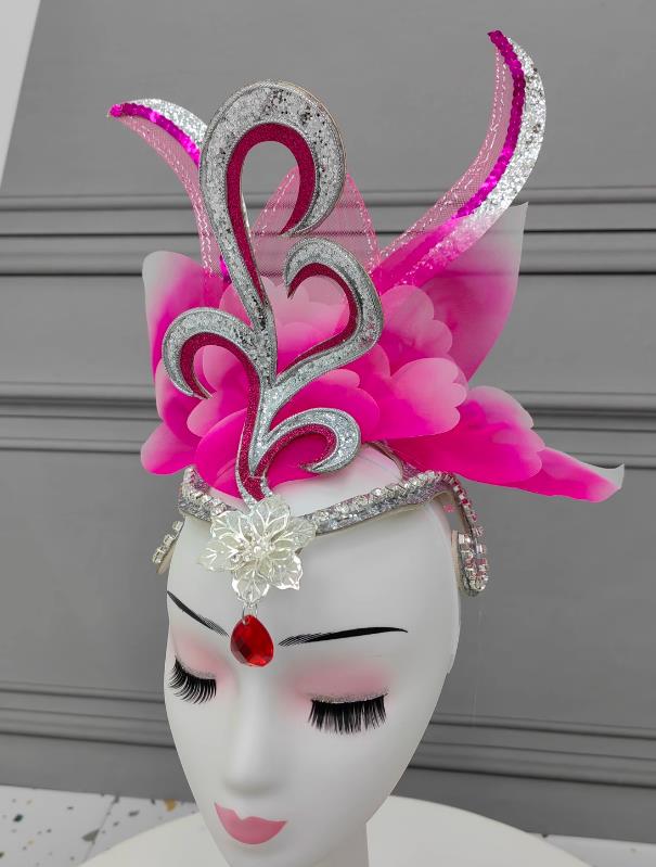 China Opening Dance Pink Peony Hat Handmade Classical Dance Headwear Woman Stage Performance Headdress