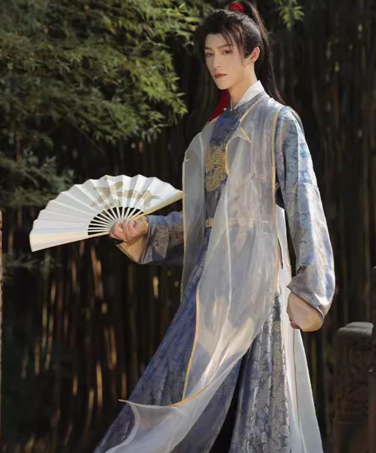 Traditional Male Hanfu Blue Outfit Ancient China Wuxia Swordsman Clothing China Tang Dynasty Royal Prince Costume