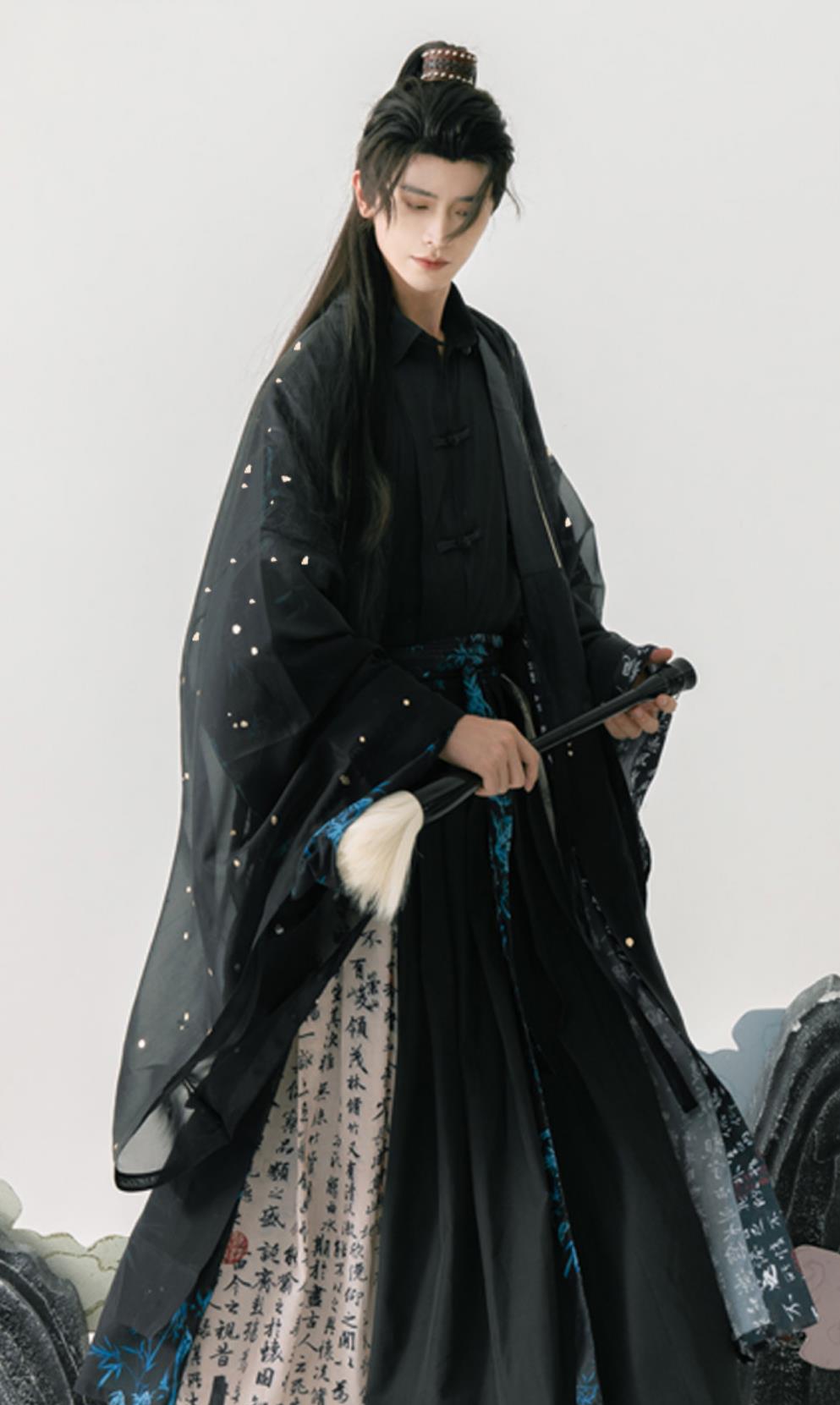 China Ming Dynasty Young Man Costume Traditional Hanfu Black Outfit Ancient China Wuxia Swordsman Clothing