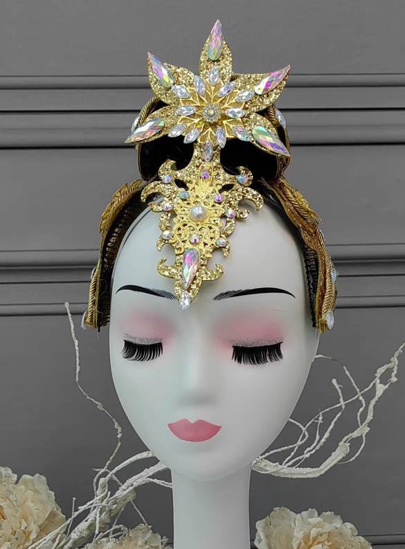 Top Stage Performance Headwear Handmade Modern Dance Golden Headpiece Chinese Opening Dance Hair Jewelry