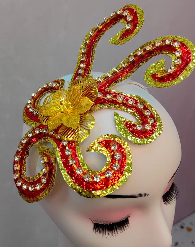 Top Stage Performance Headwear Handmade Yangko Dance Red Headpiece Chinese Folk Dance Hair Jewelry