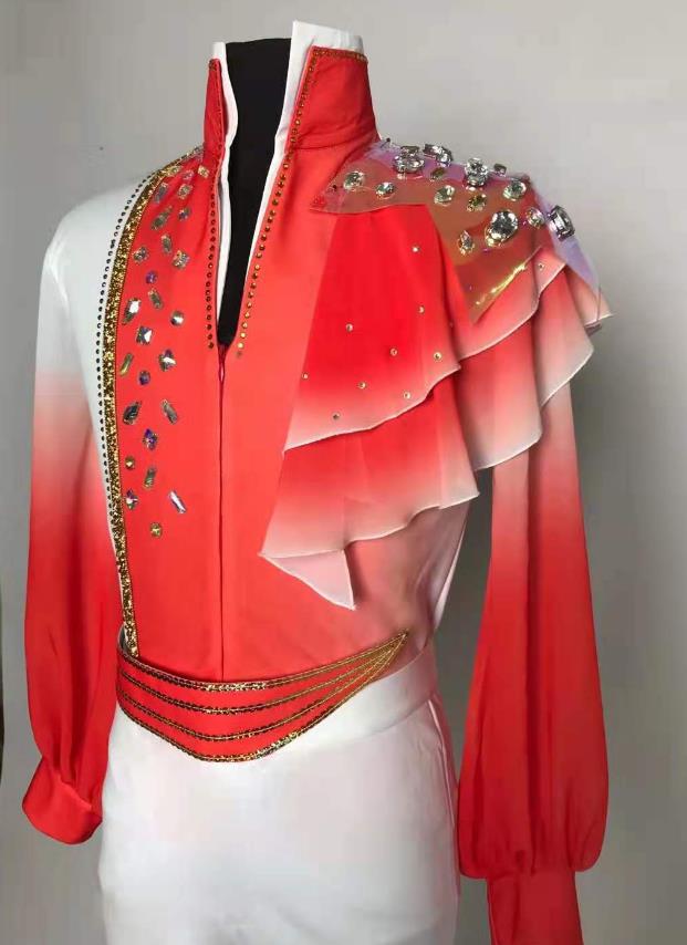 Mens Stage Performance Costume Professional Modern Dance Clothing China Spring Festival Gala Opening Dance Red Outfit