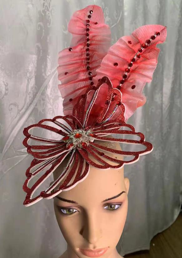 Handmade Yangko Dance Red Leaf Headpiece Chinese Spring Festival Gala Opening Dance Hair Jewelry Top Stage Performance Headwear