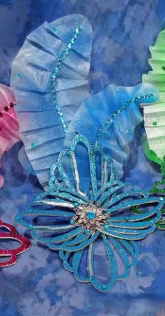 Chinese Spring Festival Gala Opening Dance Hair Jewelry Top Stage Performance Headwear Handmade Yangko Dance Blue Leaf Headpiece