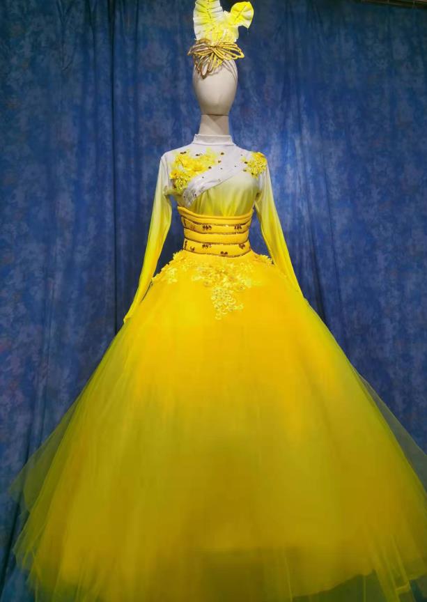 Professional Modern Dance Clothing China Spring Festival Gala Opening Dance Yellow Dress Women Group Stage Performance Costume