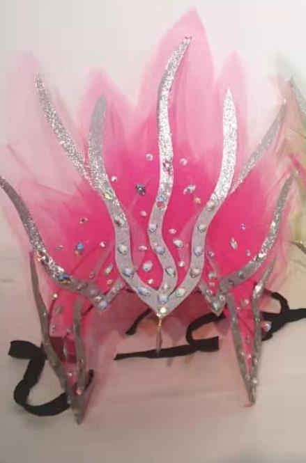 Top Stage Performance Headwear Handmade Modern Dance Pink Fire Headpiece Chinese Spring Festival Gala Opening Dance Hair Jewelry