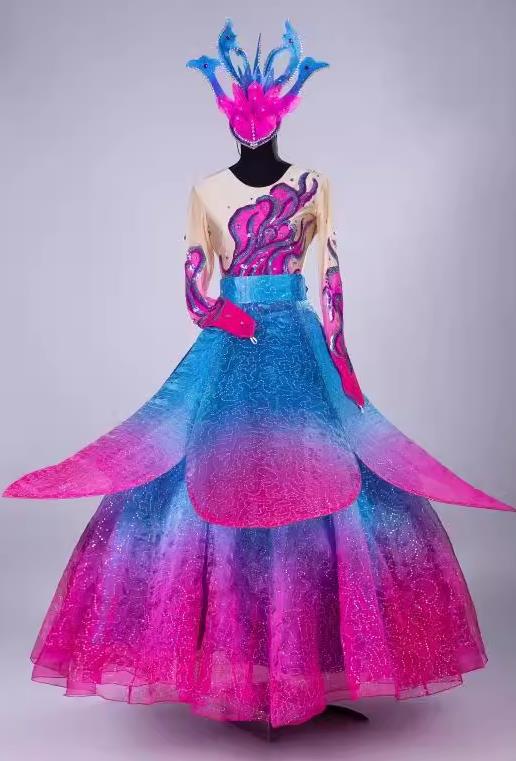 Professional Modern Dance Clothing China Spring Festival Gala Opening Dance Flower Petal Dress Women Group Stage Performance Costume