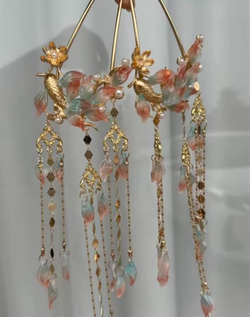 Traditional Ming Dynasty Carp Tassel Hair Clips Chinese Hanfu Hair Jewelries Ancient China Princess Hairpins