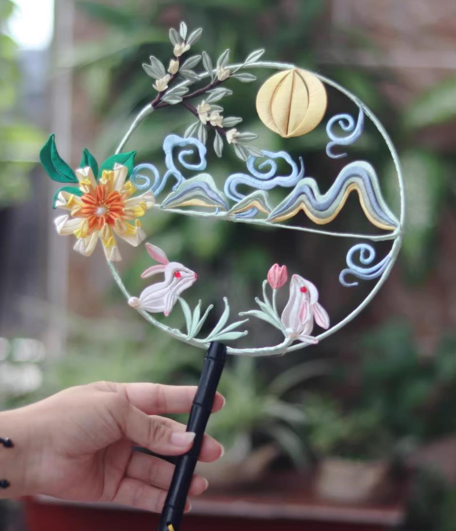 Chinese Hanfu Photography Prop Handmade Silk Palace Fan Traditional Classical Mid Autumn Festival Round Fan