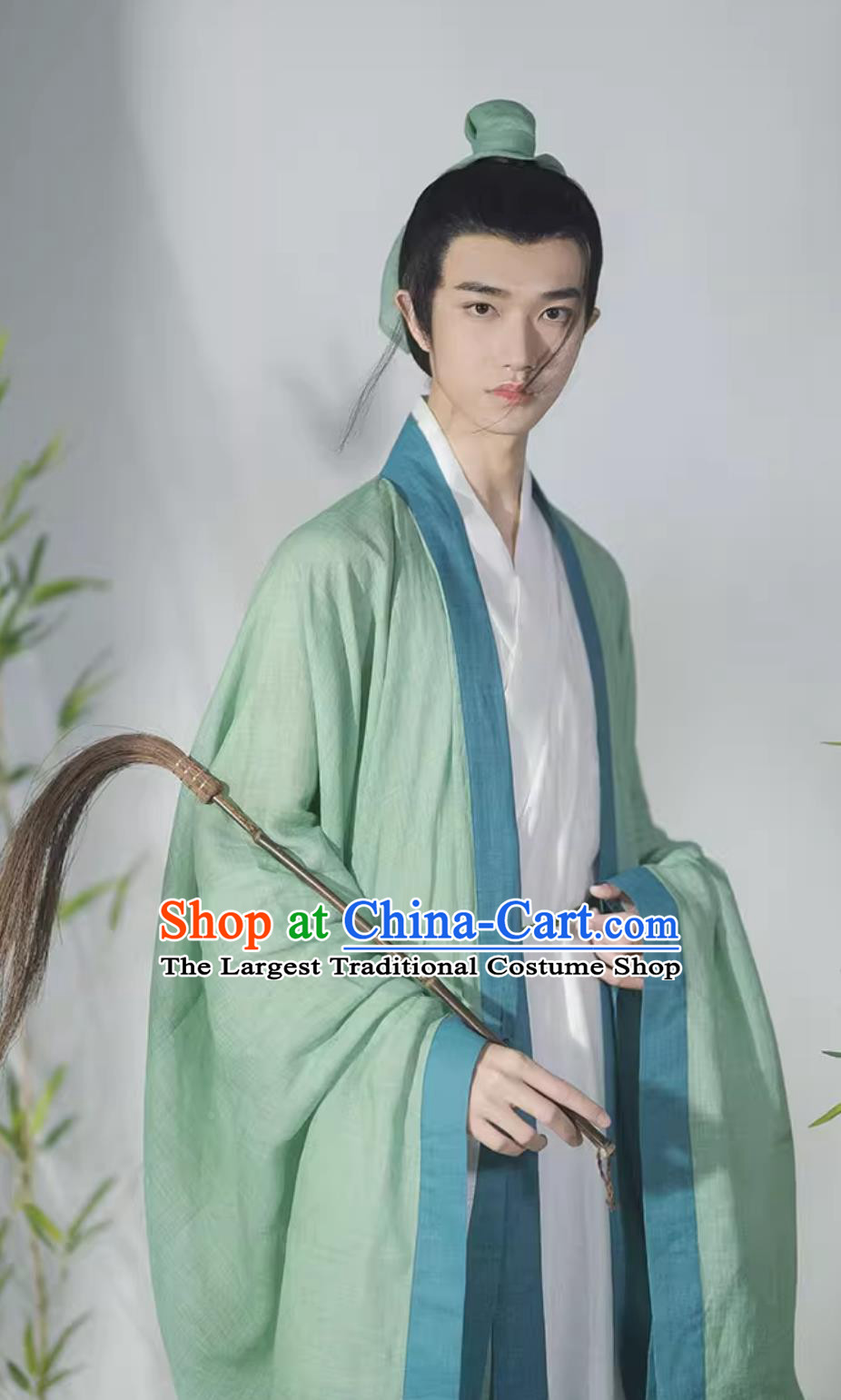 Chinese Song Dynasty Scholar Costumes Ancient China Young Childe Clothing China Traditional Hanfu Green Cape and White Robe Complete Set