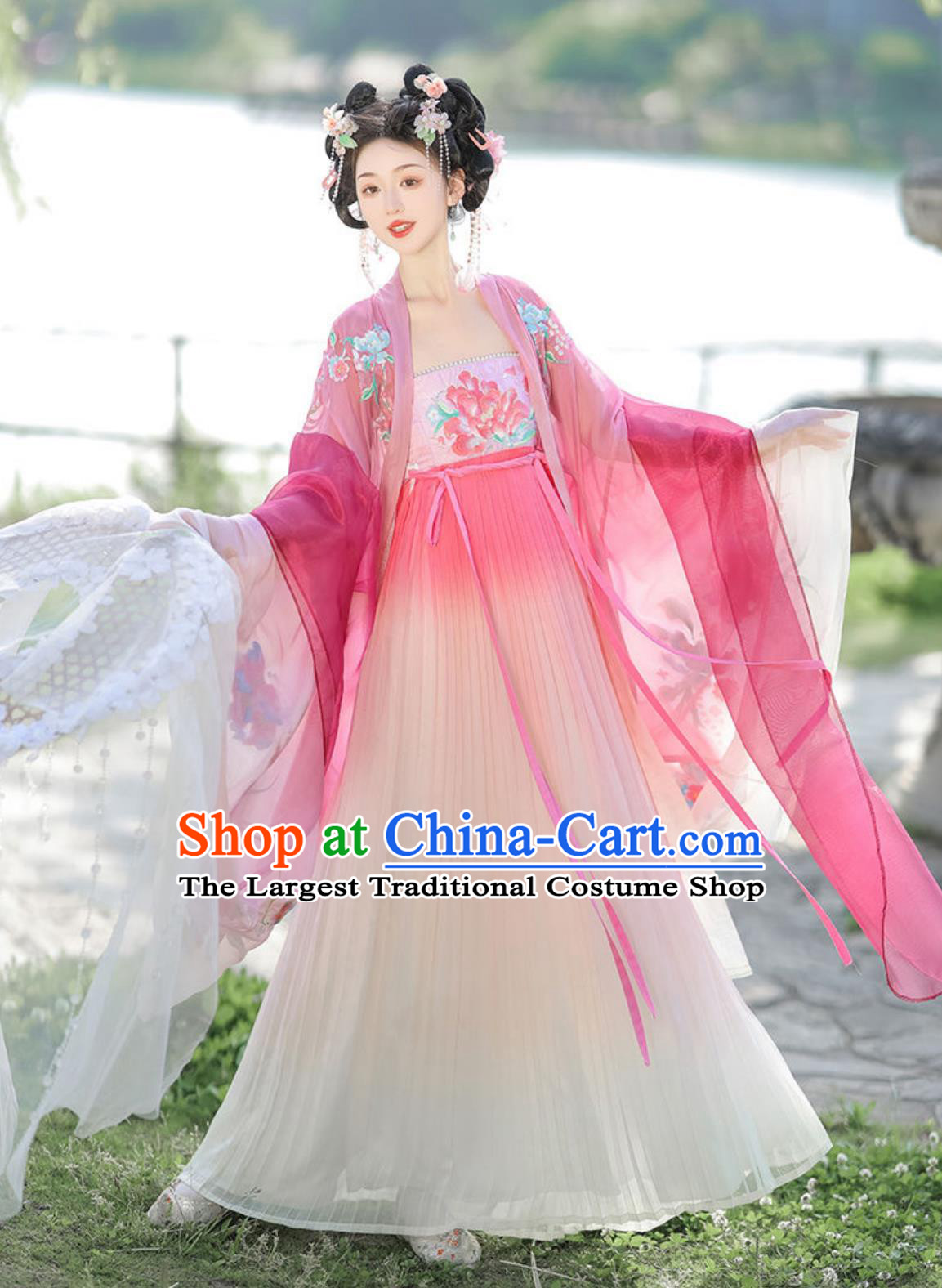 Chinese Tang Dynasty Royal Princess Costume Ancient China Woman Clothing Traditional Hanfu Pink Hezi Dress Complete Set