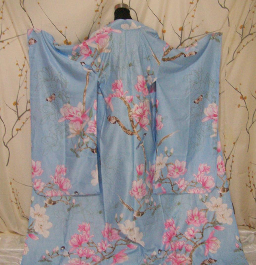 Japan Traditional Furisode Kimono Cosplay Japanese Geisha Clothing Women Blue Formal Costume