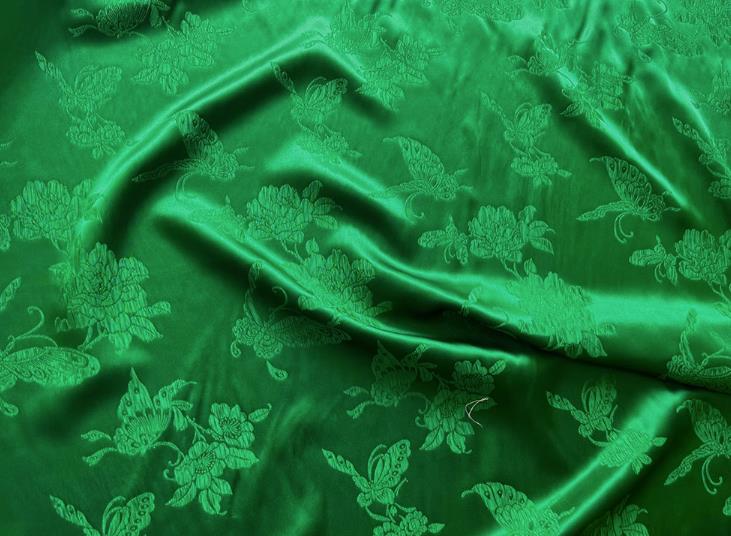 Green Qipao Mulberry Silk Cloth Chinese Classical Butterfly love Flower Pattern Jacquard Material China Traditional Design Fabric