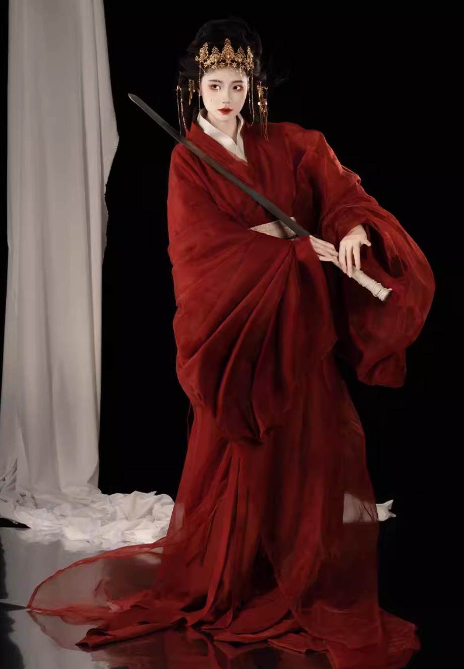 Chinese Ancient Bride Red Dress China Travel Photography Clothing Traditional Wedding Hanfu Warring States Robe