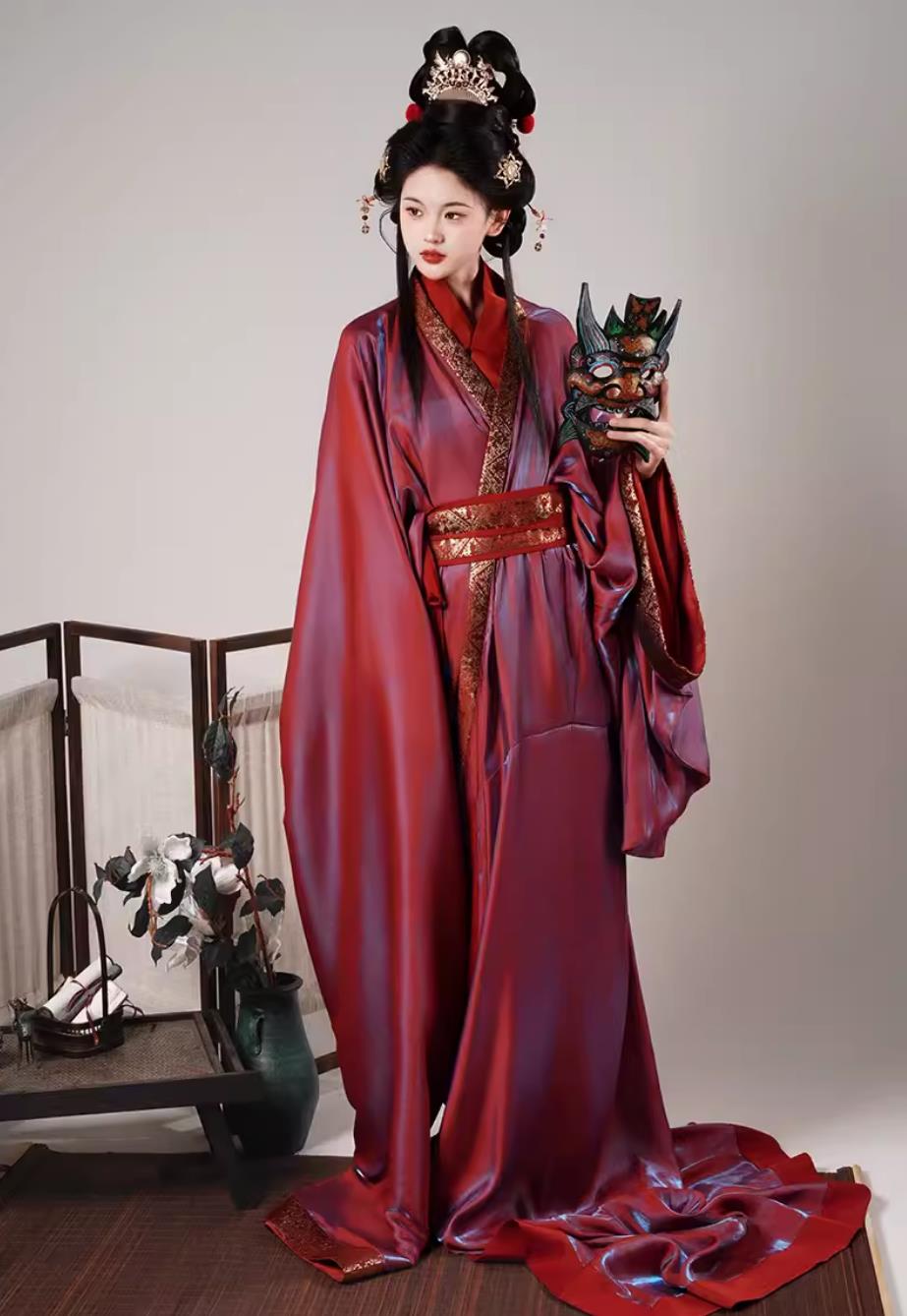 Ancient China Court Lady Wine Red Dress Chinese Travel Photography Costume Princess Clothing Traditional Hanfu Warring States Robe