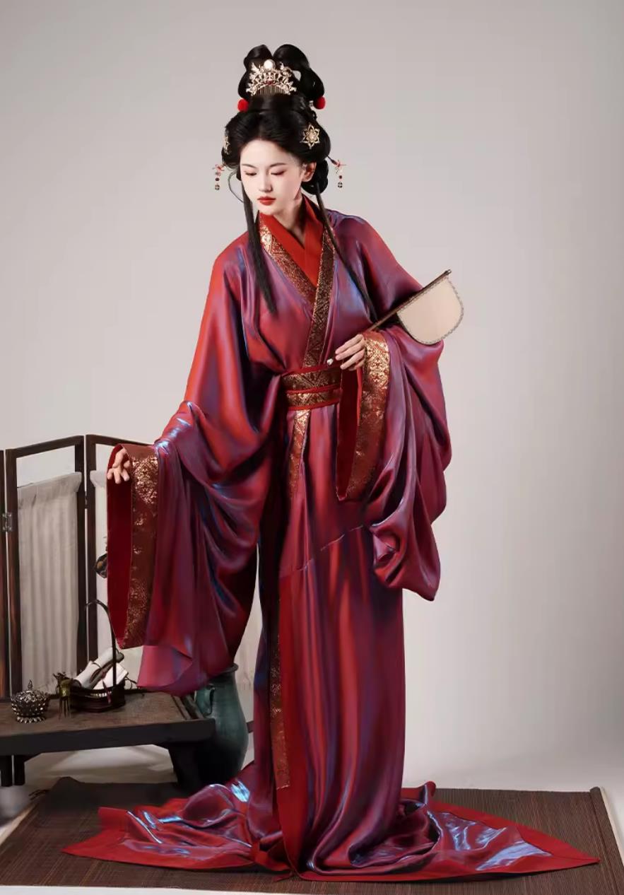Ancient China Court Lady Wine Red Dress Chinese Travel Photography Costume Princess Clothing Traditional Hanfu Warring States Robe