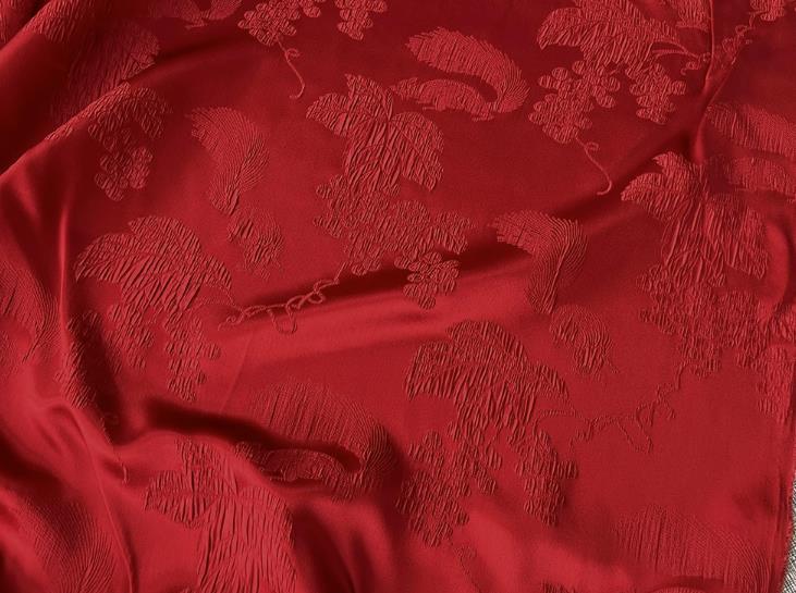 Chinese Traditional Design Red Satin China Qipao Fabric Classical Squirrel Grape Pattern Jacquard Material
