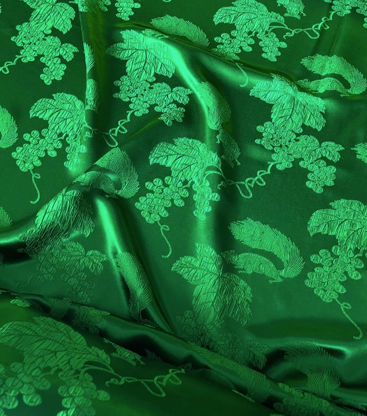 Chinese Classical Squirrel Grape Pattern Jacquard Material Traditional Design Green Satin China Qipao Fabric