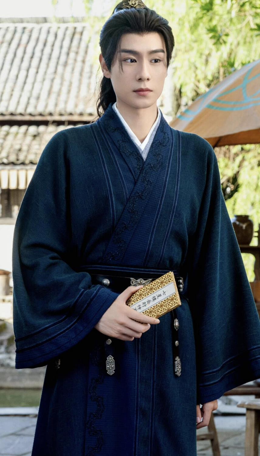 Traditional Male Hanfu Chinese TV Series Blossoms in Adversity Prince Gu Yan Xi Costume Ancient China Hero Dark Blue Clothing