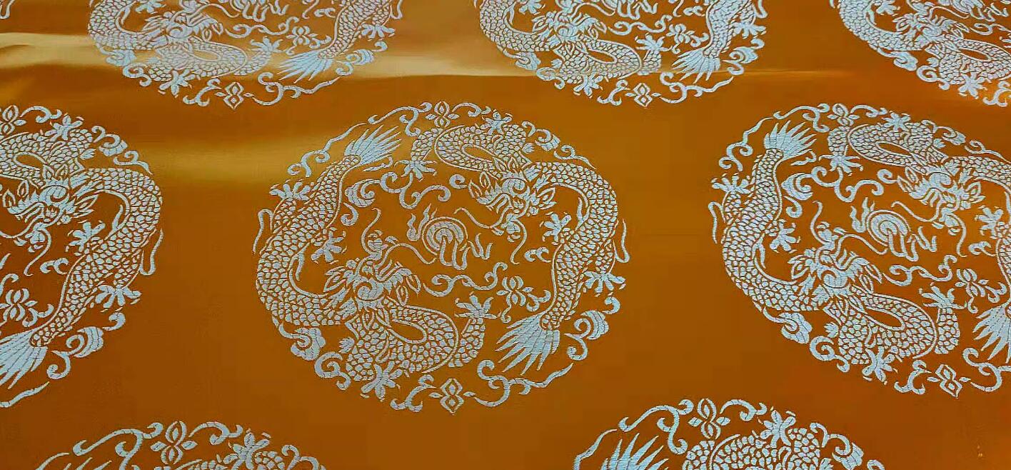 Chinese Royal Dragon Pattern Design Golden Brocade Fabric Tibetan Robe Cloth Asian Traditional Satin Material