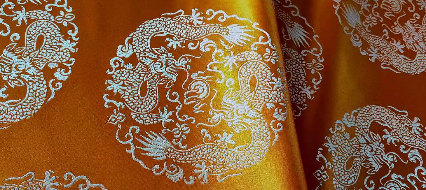 Chinese Royal Dragon Pattern Design Golden Brocade Fabric Tibetan Robe Cloth Asian Traditional Satin Material