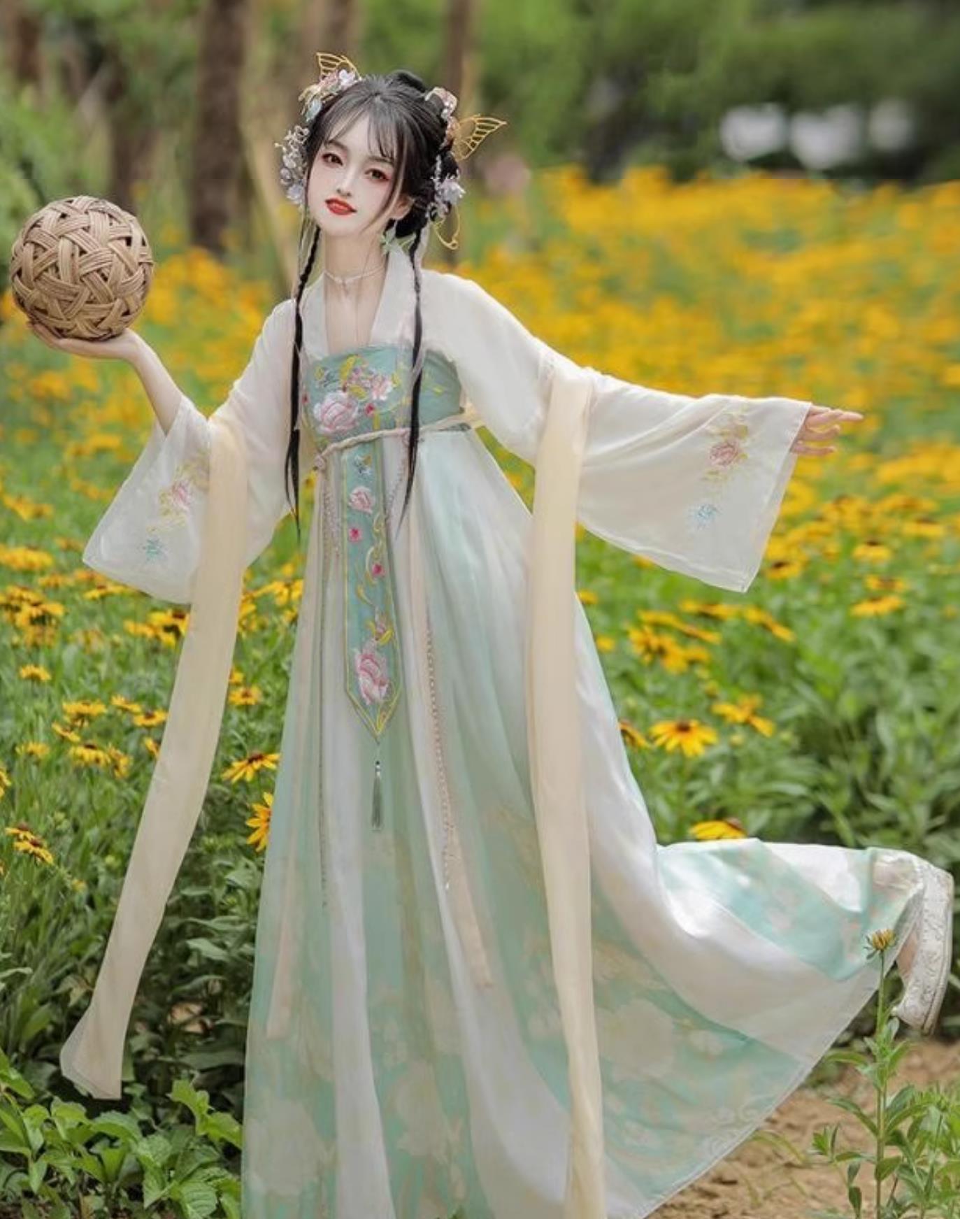 Chinese Tang Dynasty Young Lady Green Dress Ancient China Princess Clothing Traditional Hanfu
