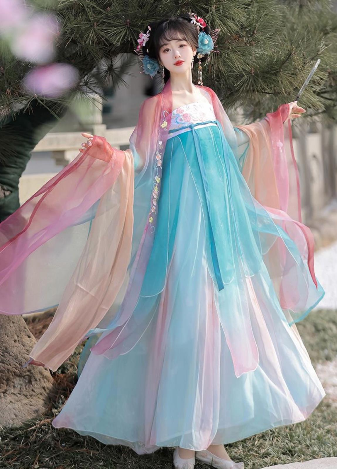 Ancient China Princess Clothing Traditional Blue Hanfu Chinese Tang Dynasty Young Lady Dress