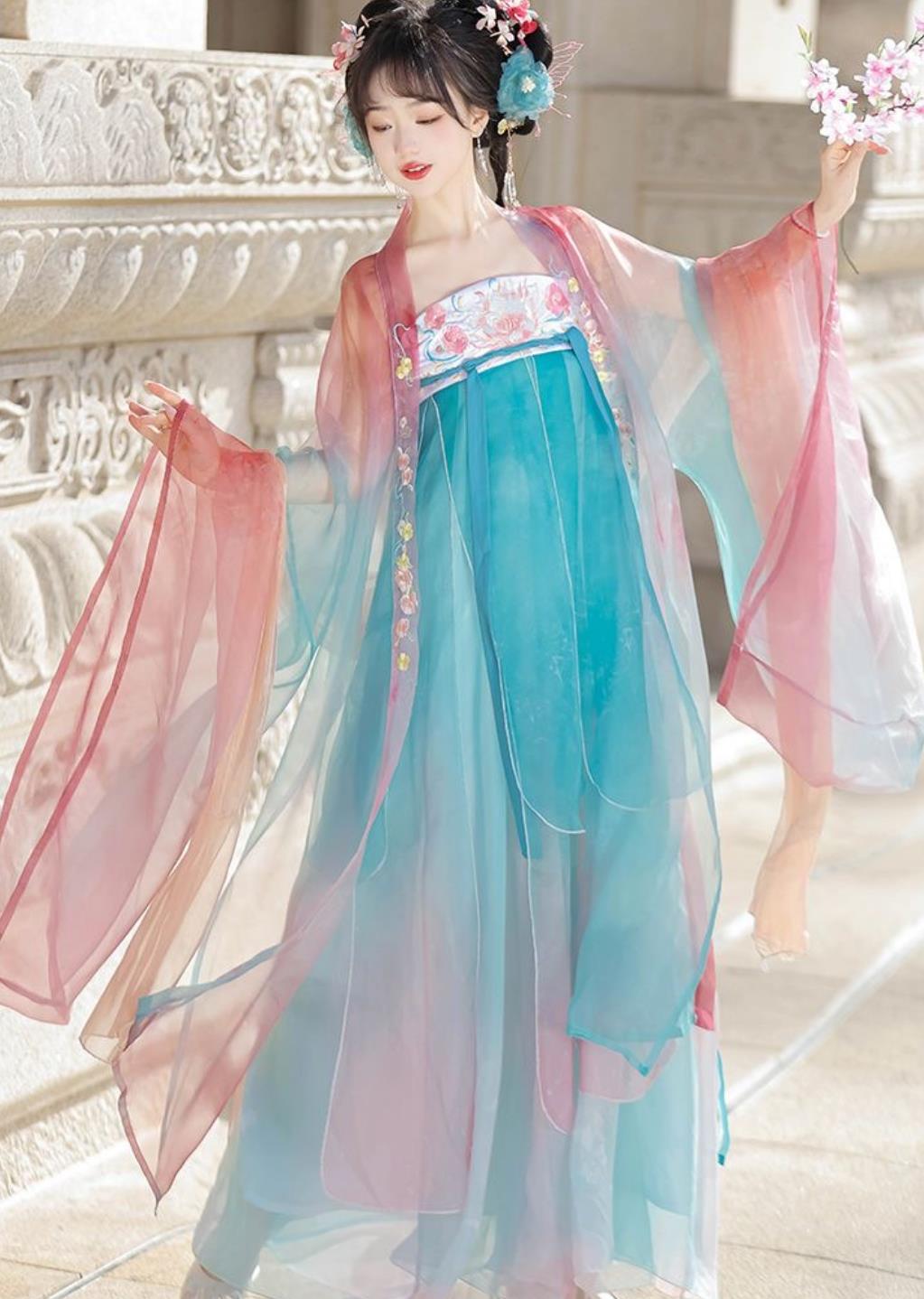 Ancient China Princess Clothing Traditional Blue Hanfu Chinese Tang Dynasty Young Lady Dress
