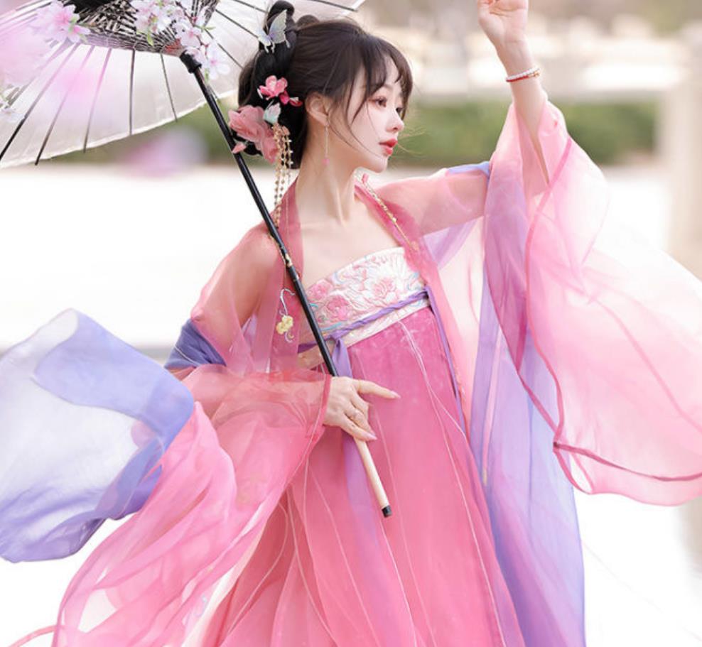 Chinese Tang Dynasty Young Lady Dress Ancient China Princess Clothing Traditional Pink Hanfu