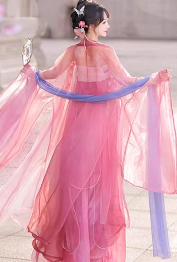 Chinese Tang Dynasty Young Lady Dress Ancient China Princess Clothing Traditional Pink Hanfu