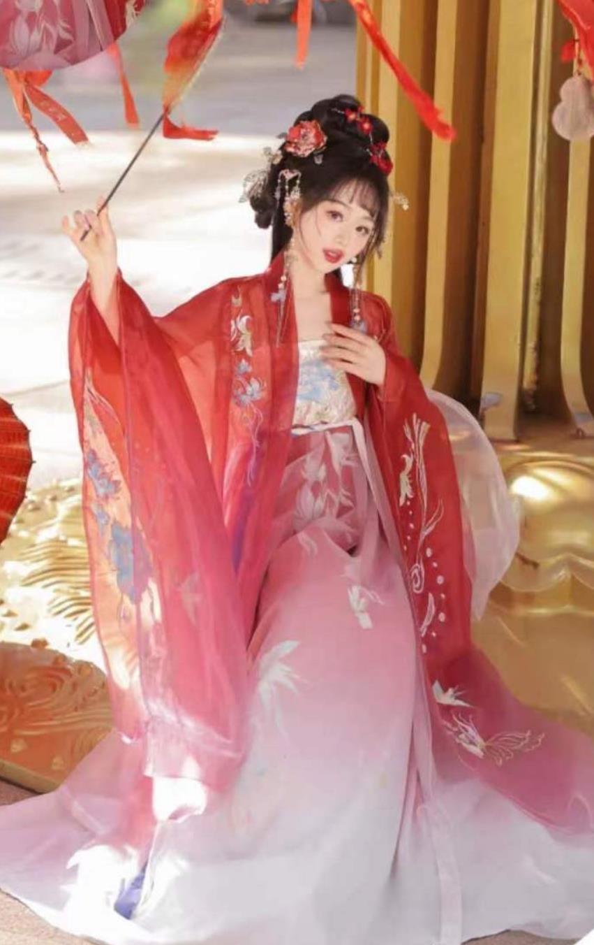 Ancient China Young Woman Clothing Traditional Red Hanfu Ruqun Chinese Tang Dynasty Royal Princess Dress