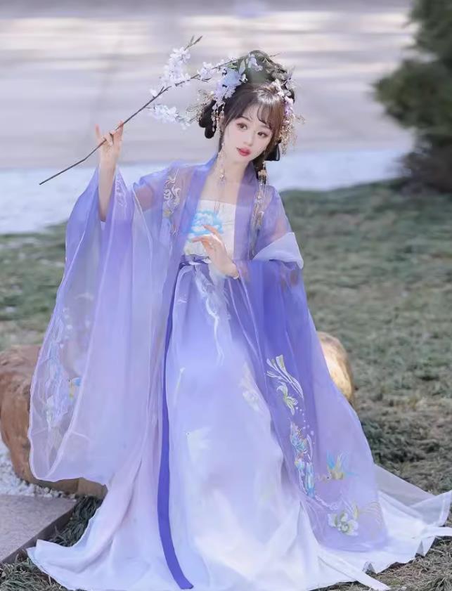 Chinese Tang Dynasty Royal Princess Dress Ancient China Young Woman Clothing Traditional Purple Hanfu Ruqun