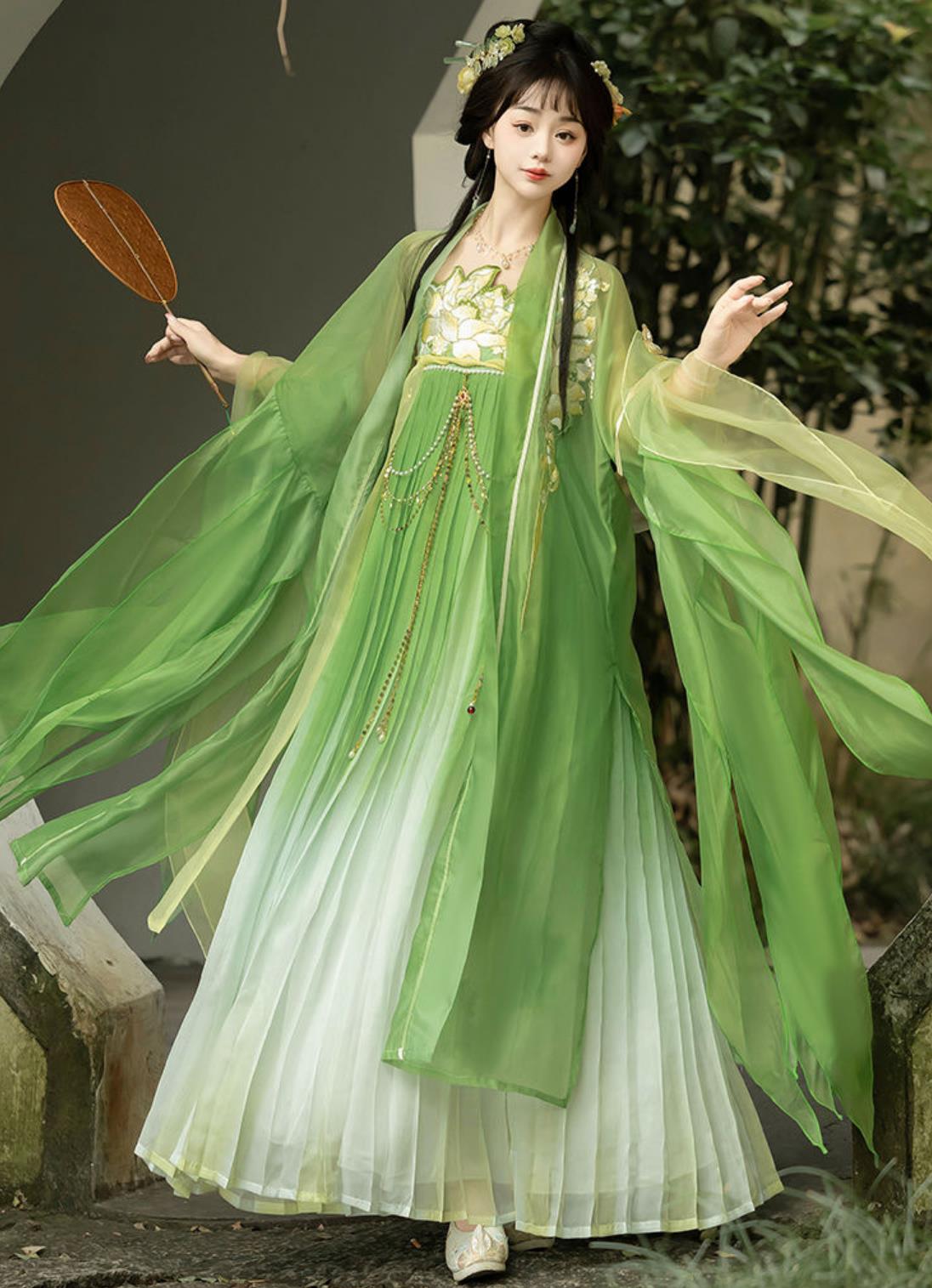 Chinese Tang Dynasty Royal Princess Green Dress Ancient China Fairy Clothing Traditional Hanfu Ruqun