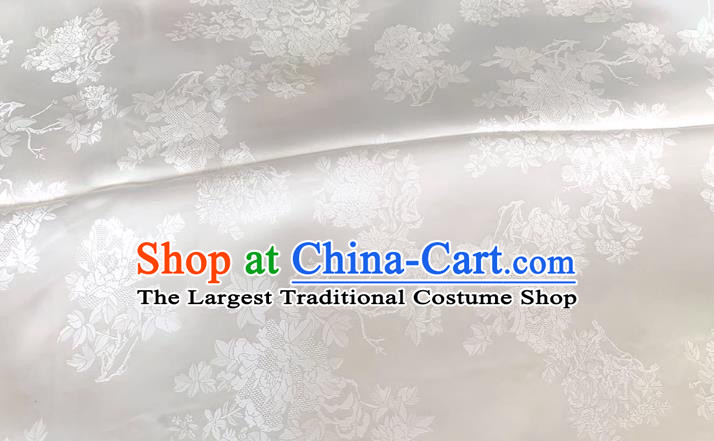 White Chinese Qipao Mulberry Silk Cloth Classical Flowers Pattern Jacquard Material China Traditional Design Fabric