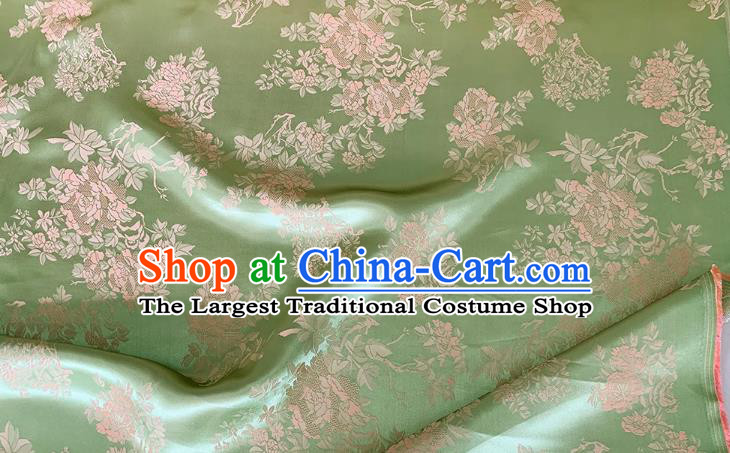 Green Chinese Qipao Mulberry Silk Cloth China Classical Flowers Pattern Jacquard Material Traditional Design Fabric