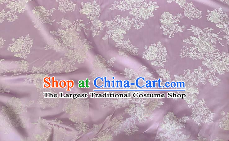 Lilac Traditional Design Fabric Chinese Cheongsam Mulberry Silk Cloth China Classical Flowers Pattern Jacquard Material