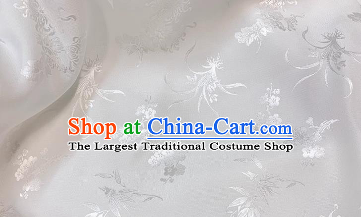 White Chinese Qipao Mulberry Silk Cloth Classical Flowers Pattern Jacquard Material China Traditional Design Fabric
