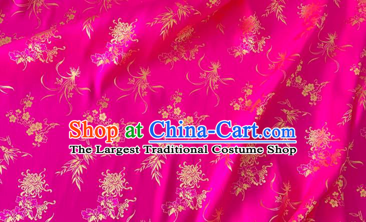 Rosy Chinese Cheongsam Mulberry Silk Cloth China Classical Plum Blossoms Orchid Bamboo Chrysanthemum Pattern Jacquard Material Traditional Qipao Fabric