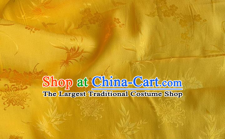 Golden Chinese Traditional Qipao Fabric Cheongsam Mulberry Silk Cloth China Classical Plum Blossoms Orchid Bamboo Chrysanthemum Pattern Jacquard Material