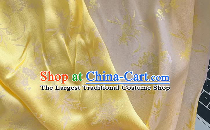 Light Yellow China Classical Plum Blossoms Orchid Bamboo Chrysanthemum Pattern Jacquard Material Chinese Traditional Qipao Fabric Cheongsam Mulberry Silk Cloth